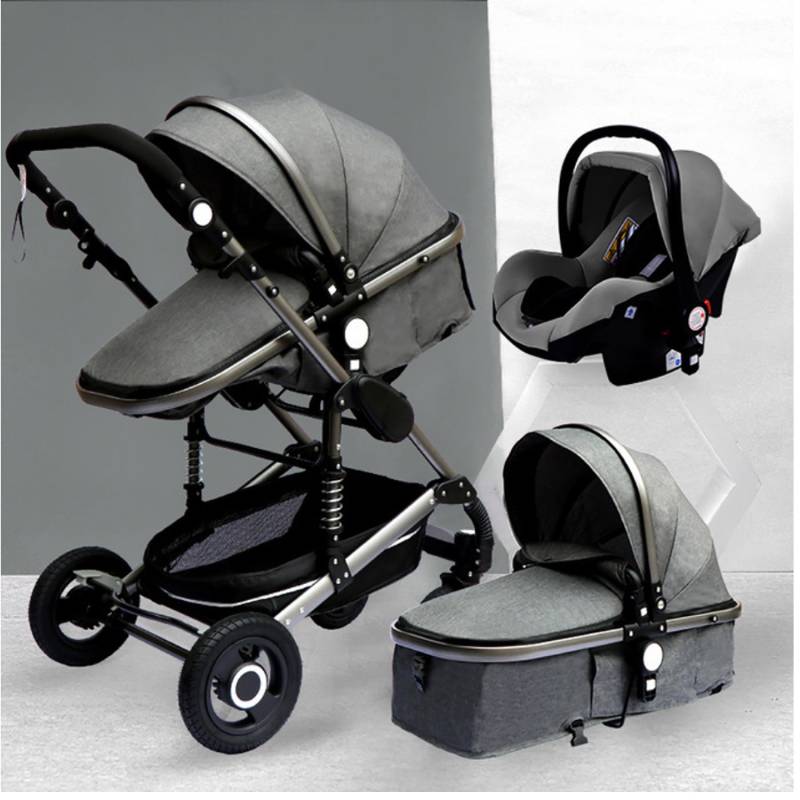 TPFLiving Kombi-Kinderwagen 3in1 Set - Modell 2 Stoff - Grau