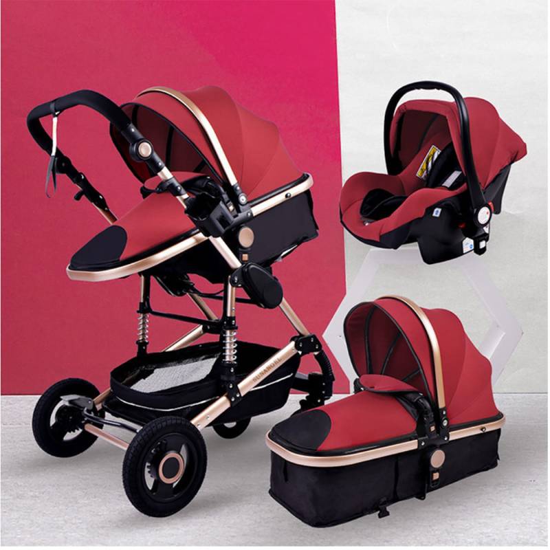 TPFLiving Kombi-Kinderwagen 3in1 Set - Modell 2 Stoff - Rot