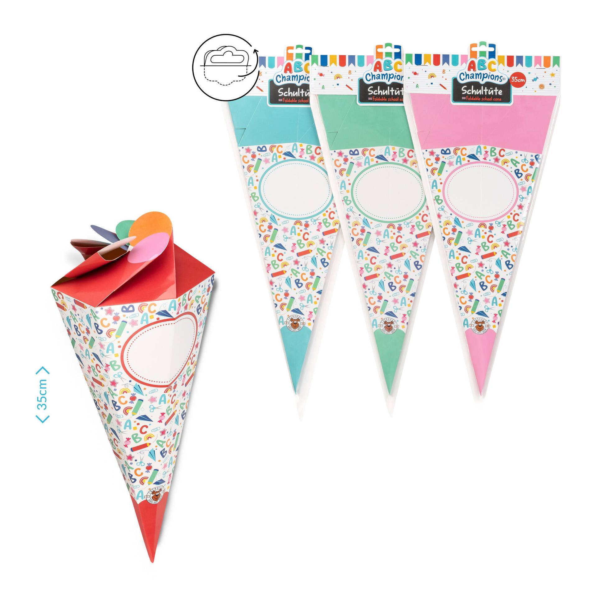 Trendhaus - Schultüte 35cm, rot, rosa, grün, blau Trendhaus - Schultüte 35cm, rot, rosa, grün, blau