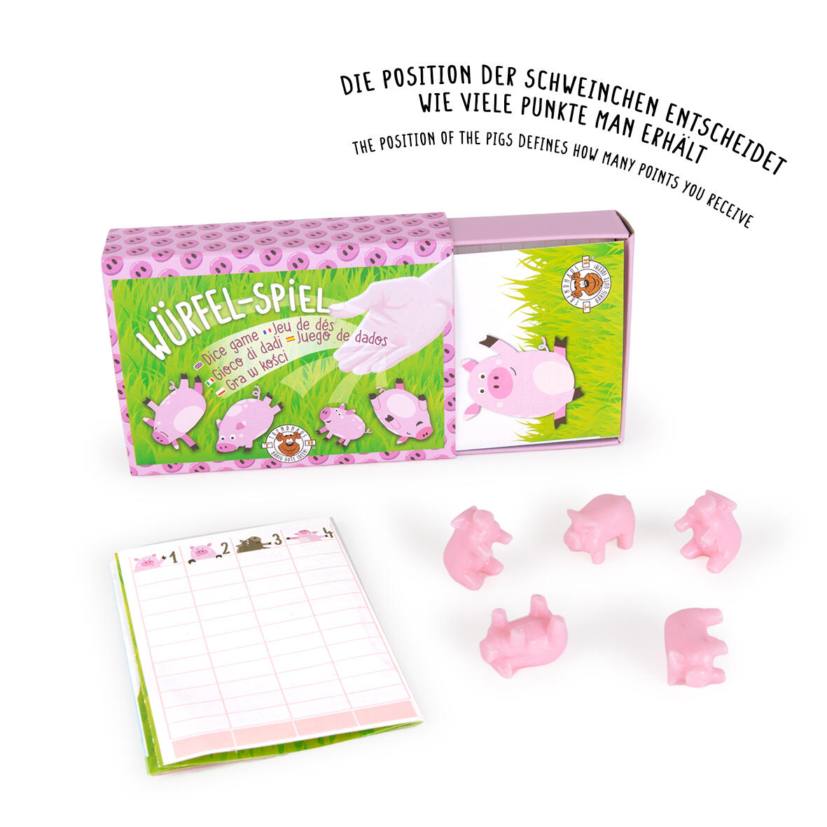 Trendhaus - Schweinchen-Würfelspiel m. Block, Schweine würfeln Trendhaus - Schweinchen-Würfelspiel m. Block, Schweine würfeln