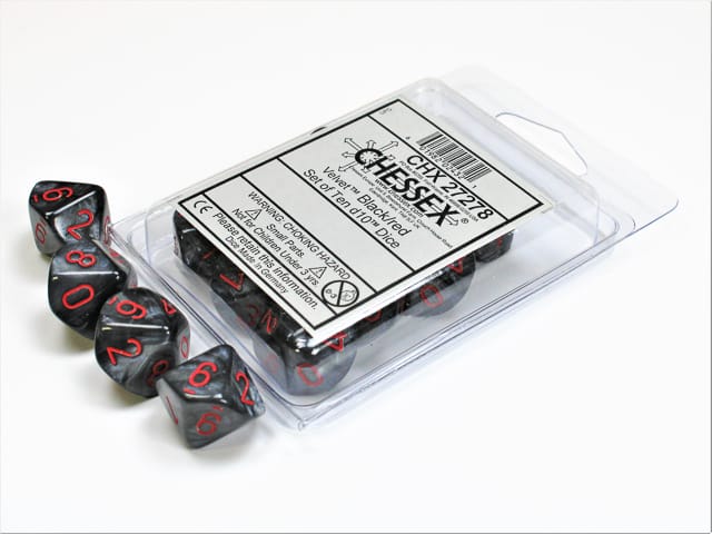 Velvet Black/Red 10x W10 Dice Set  D10 Würfel Dices