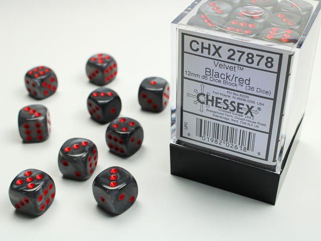 Velvet Black/Red 36x 12mm W6 Dice Set D6 Würfel Dices