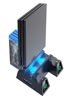 Vertical Cooling Stand for all SONY Playstation 4 Consoles with Dual Controller Charger Black Gaming