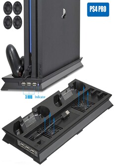 Vertical Stand with Cooling Fan for Sony Playstation 4 Pro with Dual Controllers Charger