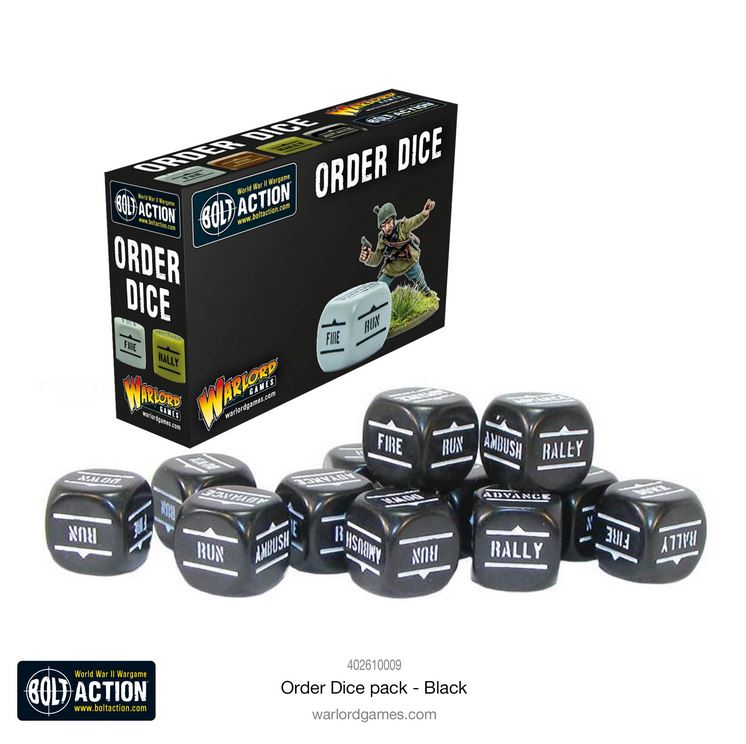 Warlord Games Bolt Action Orders Dice Pack - Black Kommando Würfel Befehlswürfel