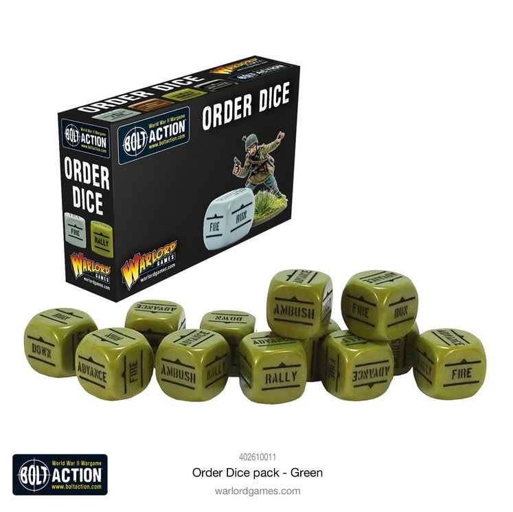 Warlord Games Bolt Action Orders Dice Pack - Green Kommando Würfel Befehlswürfel