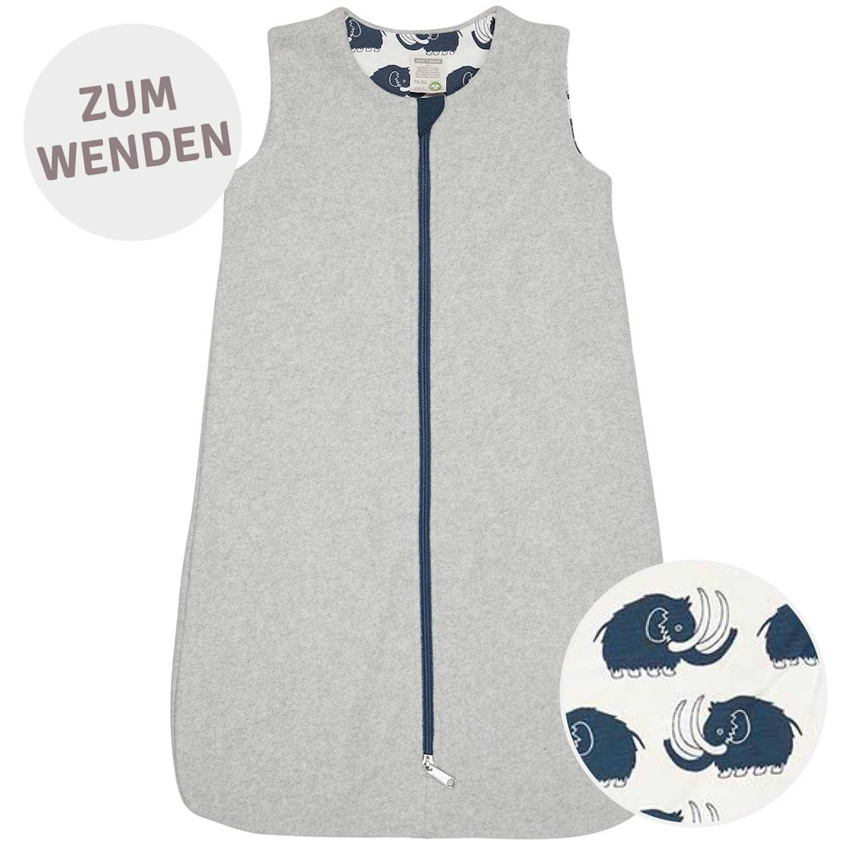 Warmer Wendeschlafsack Fleece grau melange 86/92 Warmer Wendeschlafsack Fleece grau melange 86/92