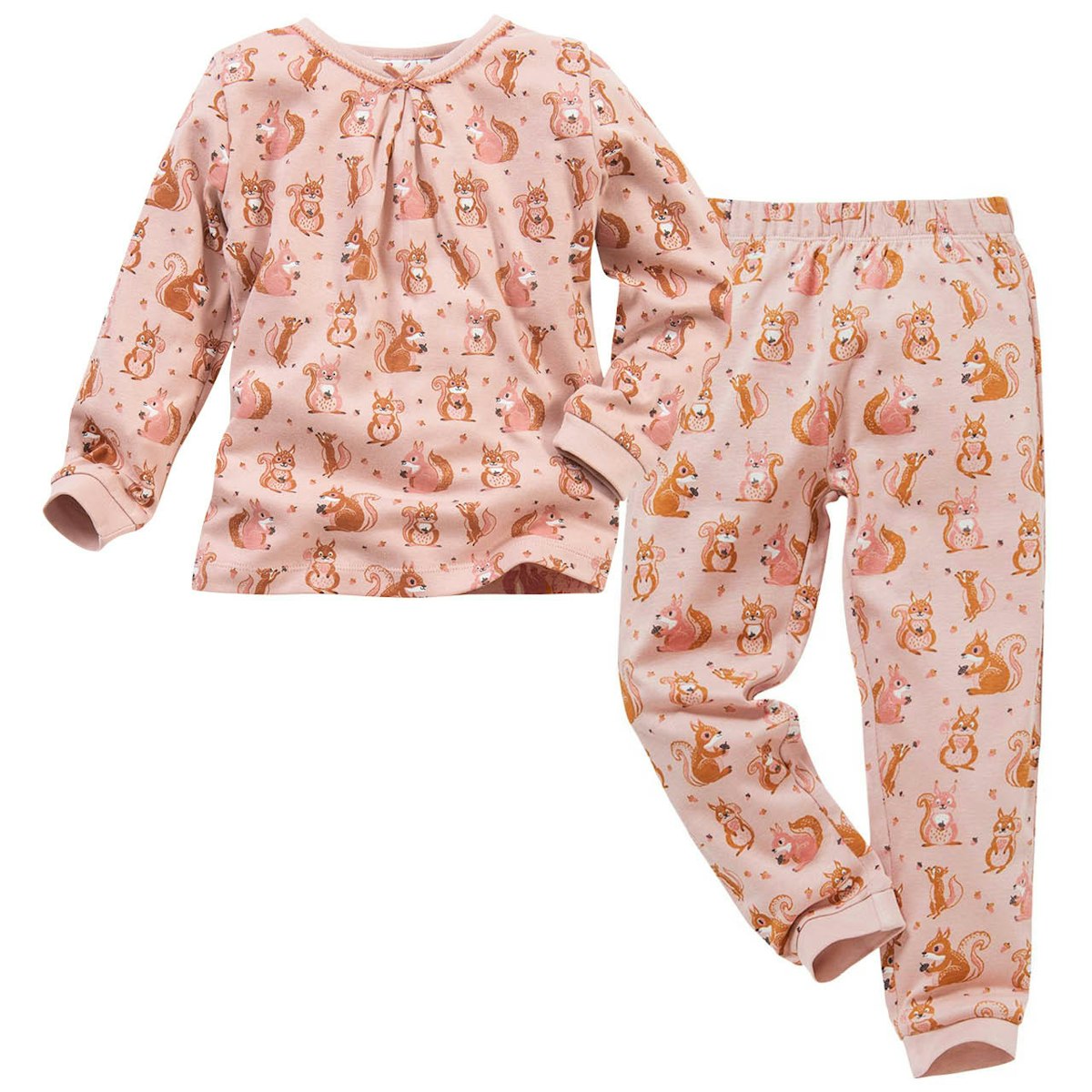 Weicher Rippe Schlafanzug Eichhörnchen rosa 128 Weicher Rippe Schlafanzug Eichhörnchen rosa 128