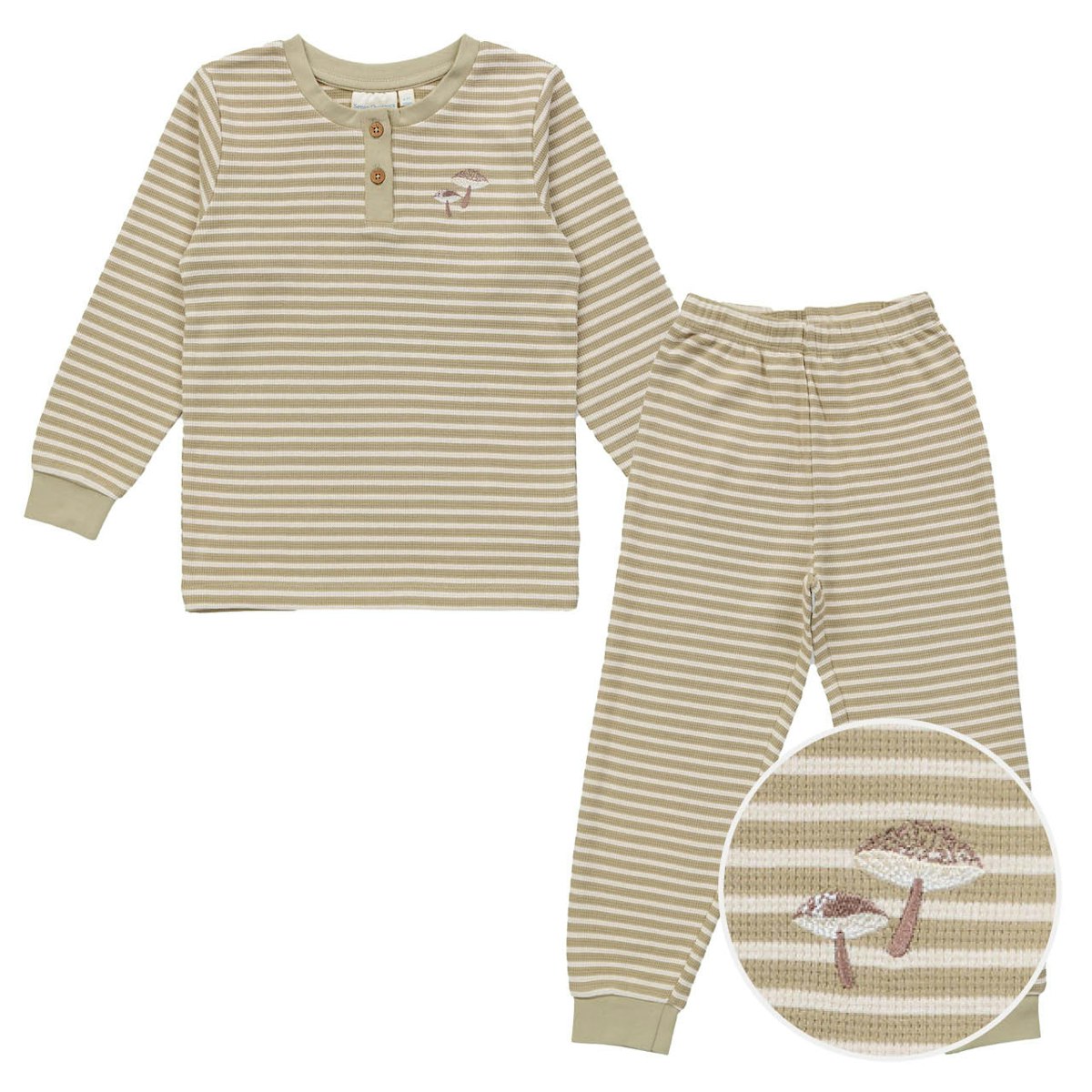 Weicher Schlafanzug Waffelstruktur beige gestreift 146/152 Weicher Schlafanzug Waffelstruktur beige gestreift 146/152