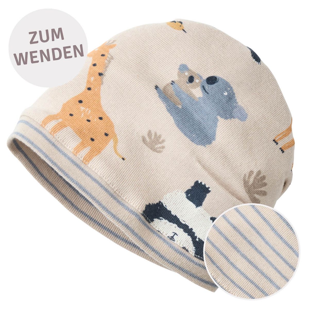 Wende Beanie Waldtiere sand 48/50 Wende Beanie Waldtiere sand 48/50