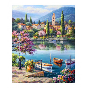 Wizardi Diamond Painting Packung Dorf am See 40x50cm von Wizardi