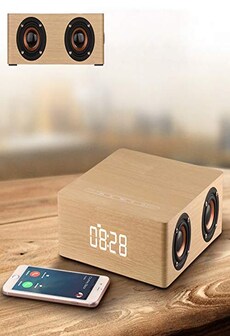 Wolfsay Wooden Bluetooth Alarm Clock Speaker 3600mAh Battery Support Audio Input TF Card/U-disk Play