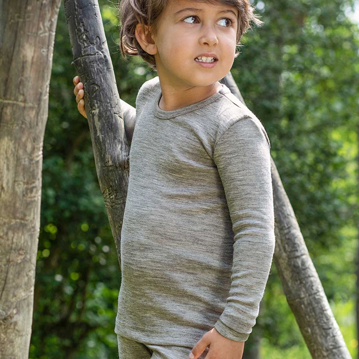 Wolle Seide Kinder Langarmshirt hellgrau 104 Wolle Seide Kinder Langarmshirt hellgrau 104