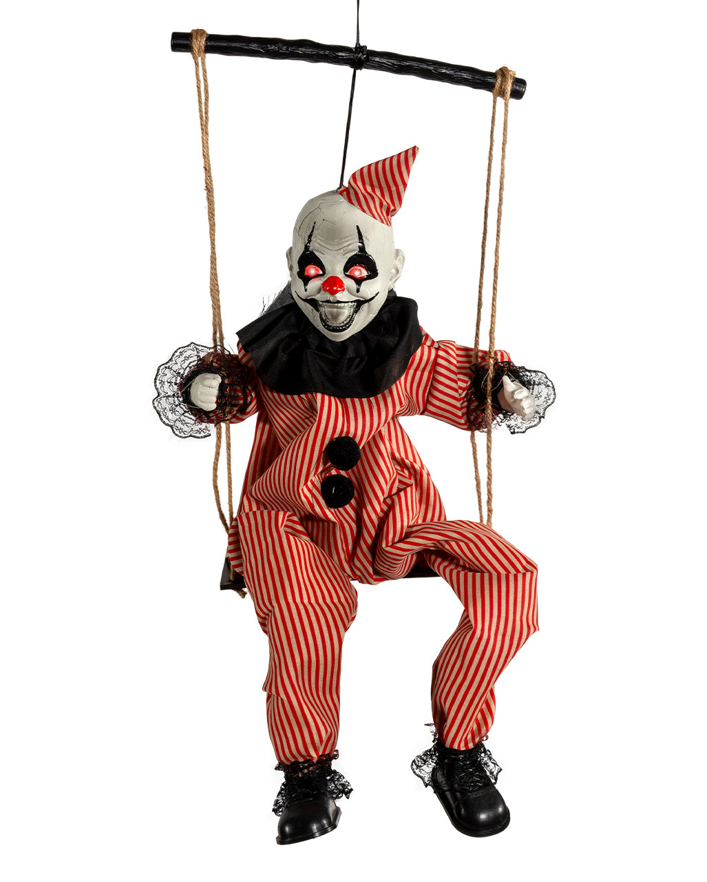 Zappelnder Horrorclown auf Schaukel Animatronic 70cm Zappelnder Horrorclown auf Schaukel Animatronic 70cm