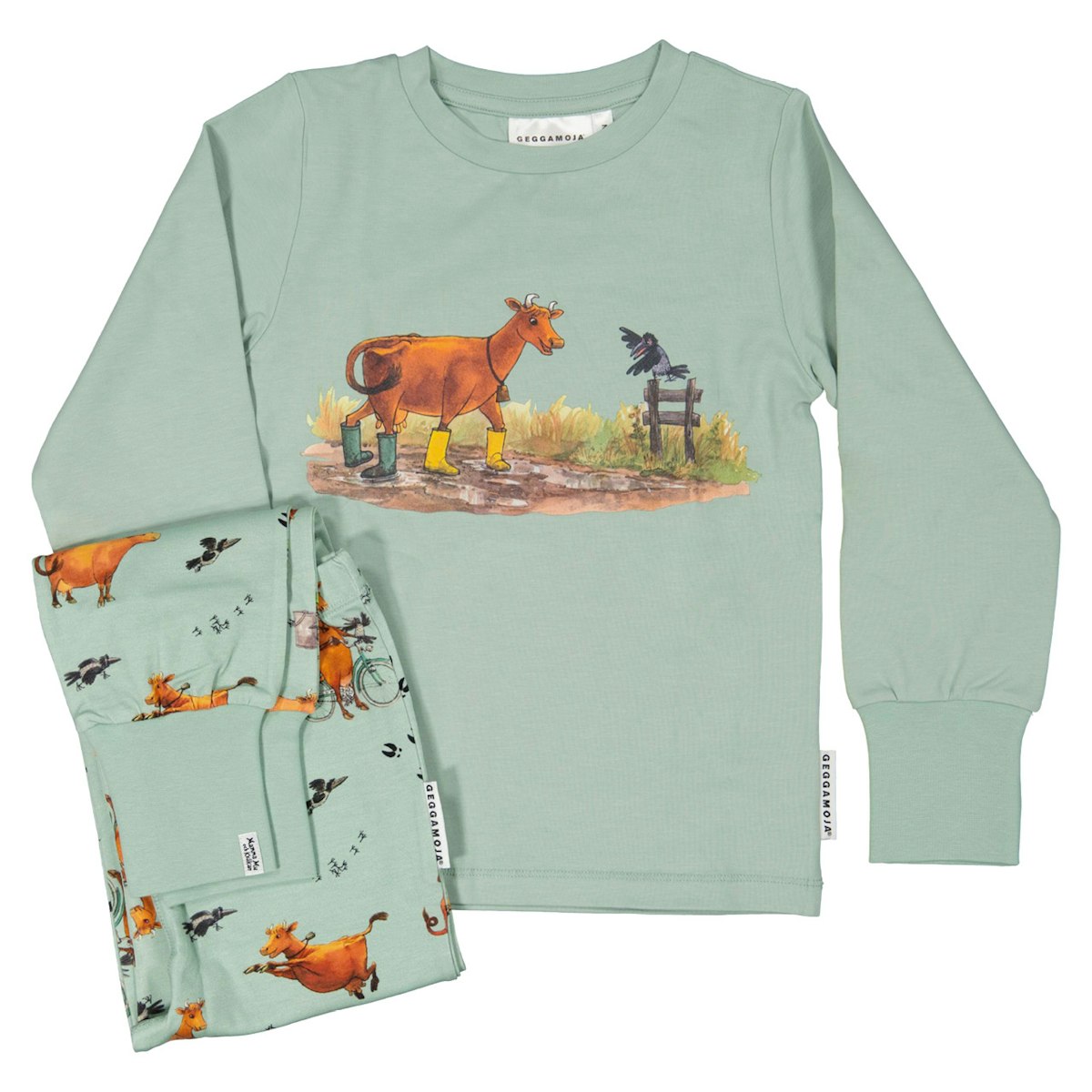 Zweiteiliger Schalfanzug Mama Muh und die Krähe grün 122/128 Zweiteiliger Schalfanzug Mama Muh und die Krähe grün 122/128