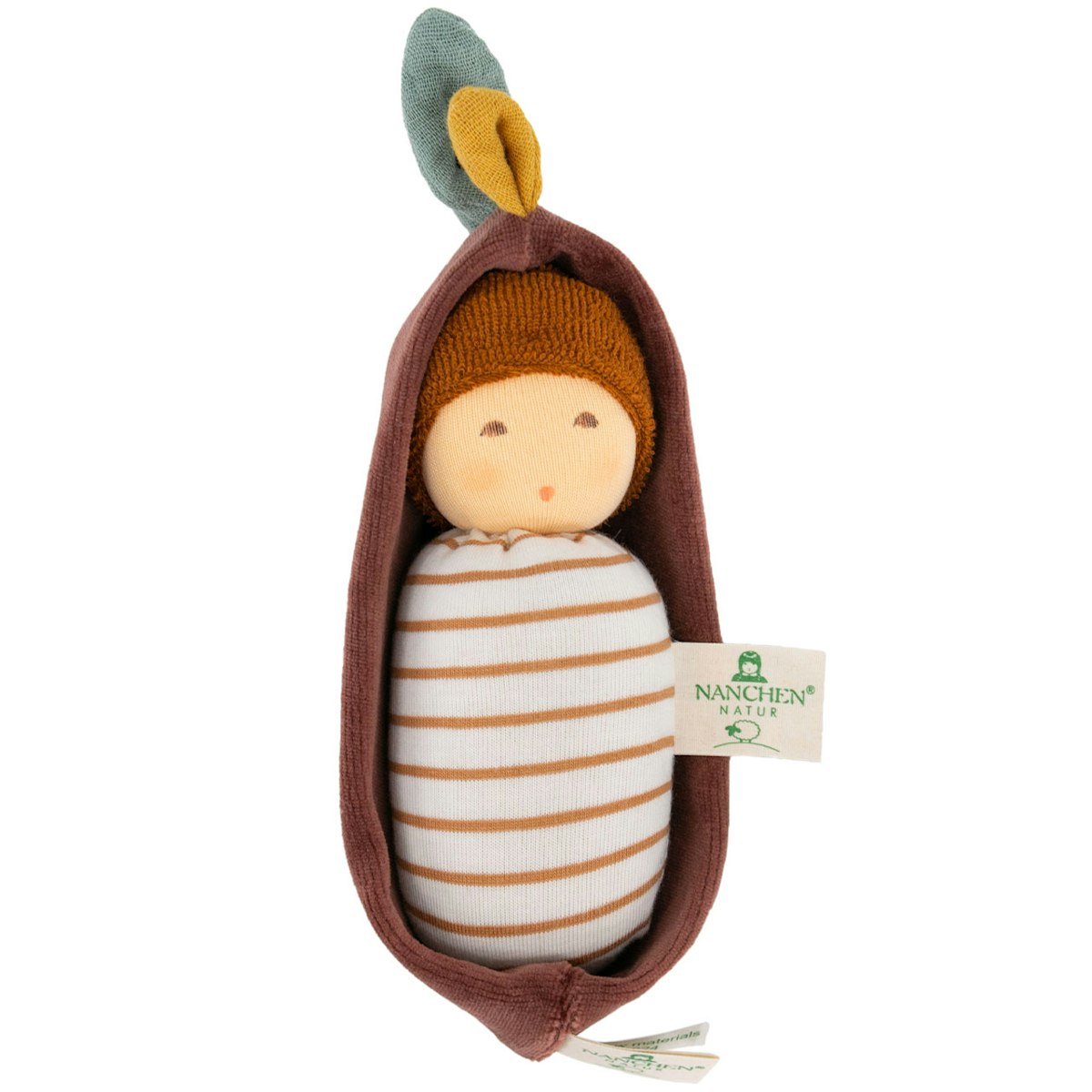 Zweitilige Babyrassel Eichenbaby im Rindenbett Zweitilige Babyrassel Eichenbaby im Rindenbett