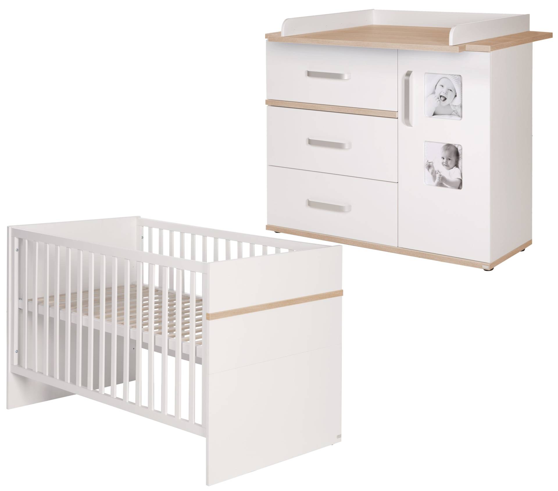 roba Babymöbel-Set 'Pia', 2-tlg, inkl. Kombi-Bett 70 x 140 cm & breiter Wickelkommode, Weiß / San Remo Eiche roba Babymöbel-Set 'Pia', 2-tlg, inkl. Kombi-Bett 70 x 140 cm & breiter Wickelkommode, Weiß / San Remo Eiche