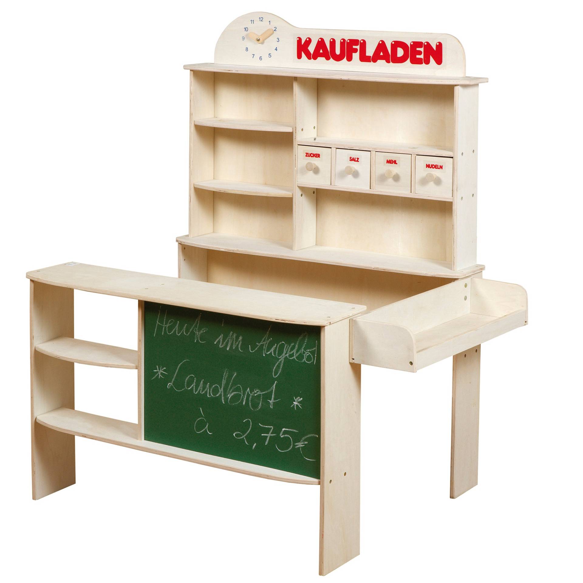 roba Kaufladen, Holz natur, Verkaufsstand mit 4 Schubladen, Uhr, Tafel, Theke & Seitentheke roba Kaufladen, Holz natur, Verkaufsstand mit 4 Schubladen, Uhr, Tafel, Theke & Seitentheke