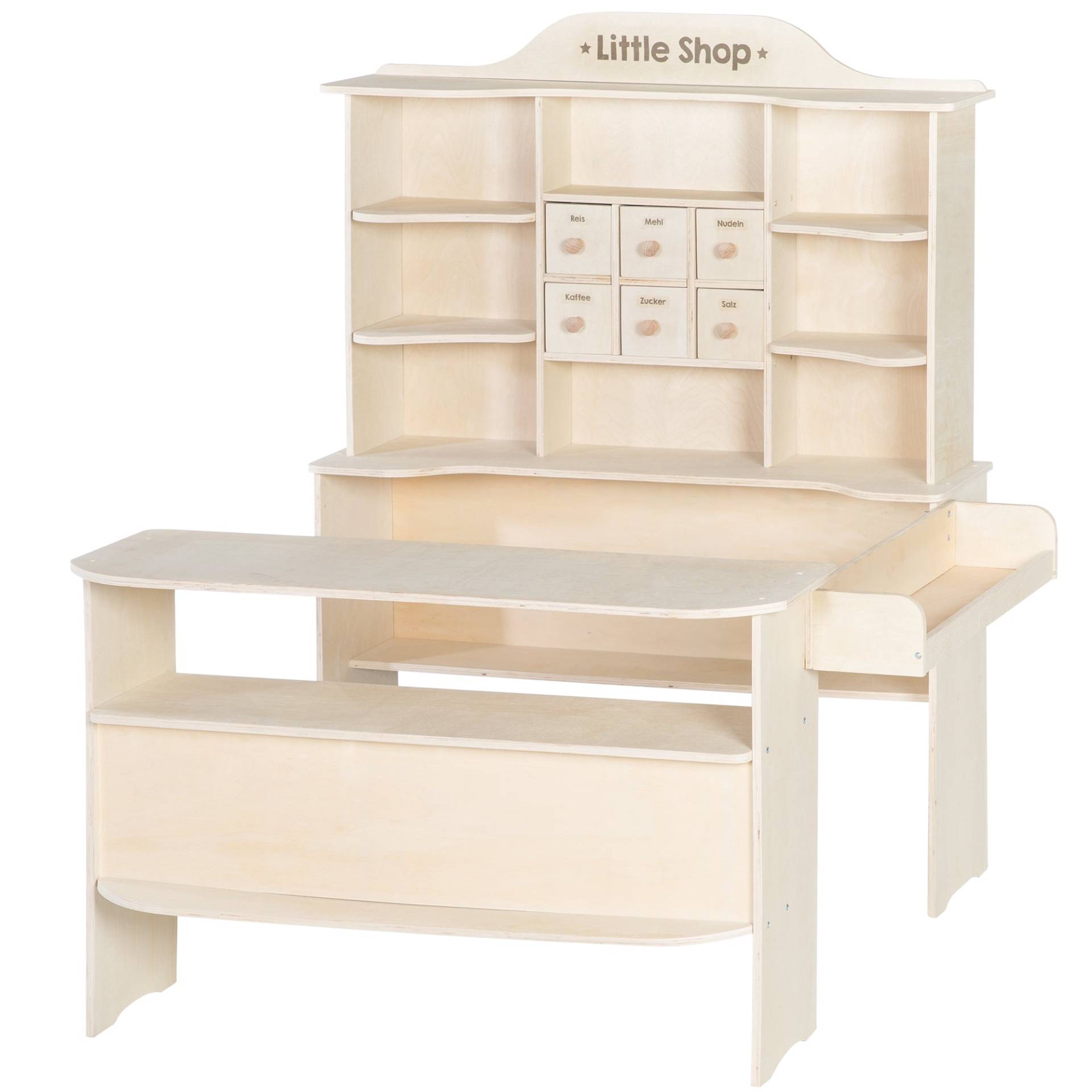 roba Kaufladen, großer Kaufmannsladen, Holz natur, Verkaufsstand 6 Schubladen, Theke, Seitentheke roba Kaufladen, großer Kaufmannsladen, Holz natur, Verkaufsstand 6 Schubladen, Theke, Seitentheke