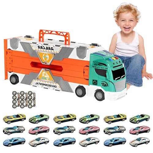 biteatey Transport-LKW-Spielzeug für Jungen,Auto-Transport-LKW-Spielzeug | Carrier Truck Rennstrecken-Set Spielzeug | Rennstrecke und 18 Spielzeugautos, Rennwagen mit Licht und Sound, LKW-Spielzeug von biteatey