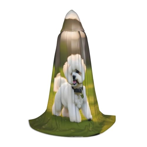 bkgdodk Bichon Frisé Hund auf dem Gras Druck Uni Kapuzenumhang Vielseitiger Cosplay Umhang und Umhang Hexe Gothic Kapuzenumhang von bkgdodk