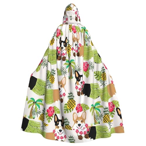 bkgdodk Corgi Hawaiianischer tropischer Sommer-Ananas-Druck, Halloween, Kapuzenumhang, Feier, Karneval, Damen und Herren, Themenpartys, Kleid, Cosplay von bkgdodk