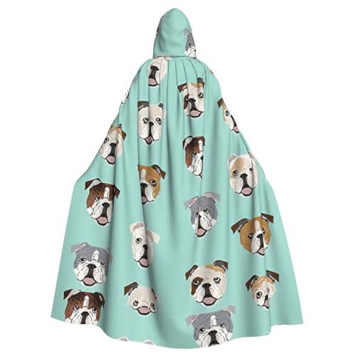 bkgdodk Englische Bulldogge Gesichter Druck Halloween Kapuzenumhang Festlicher Karneval Damen Herren Themenpartys Kleid Cosplay von bkgdodk