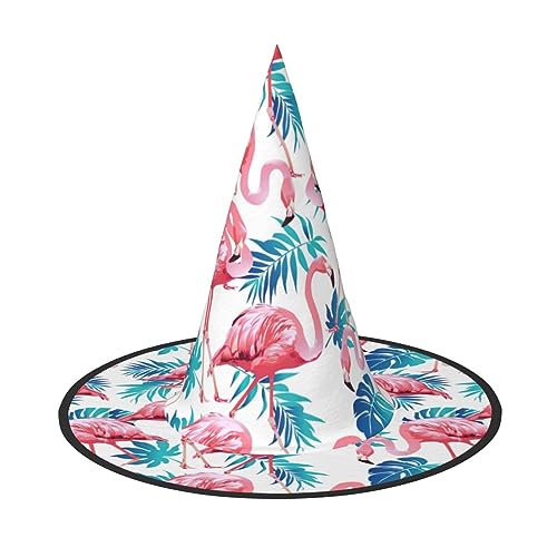 bkgdodk Flamingo-Vogel grüne Pflanze Blatt Druck Party Dekorationen Halloween Hüte für Damen Herren Hexenhüte für Halloween-Partys von bkgdodk