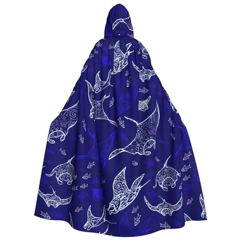 bkgdodk Manta Ray und Fisch Druck Kapuzenumhang Renaissance Umhang Kapuze Cosplay Halloween Dekor Karneval Mottopartys von bkgdodk