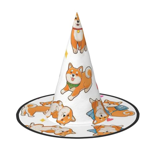 bkgdodk Niedlicher Shiba Inu Hunde-Druck, Party-Dekoration, Halloween-Hüte für Damen und Herren, Hexenhüte für Halloween-Partys von bkgdodk