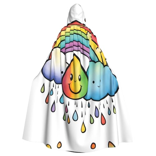 bkgdodk Regenbogen, Wolken, Regentropfen, 1 Druck, Halloween, Kapuzenumhang, Feier, Karneval, Damen und Herren, Themenpartys, Kleid, Cosplay von bkgdodk