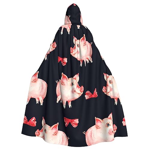 bkgdodk Roter süßer Schweinchen-Druck, Halloween-Kapuzenumhang, feierlicher Karneval, für Damen und Herren, Mottopartys, Kleid, Cosplay von bkgdodk