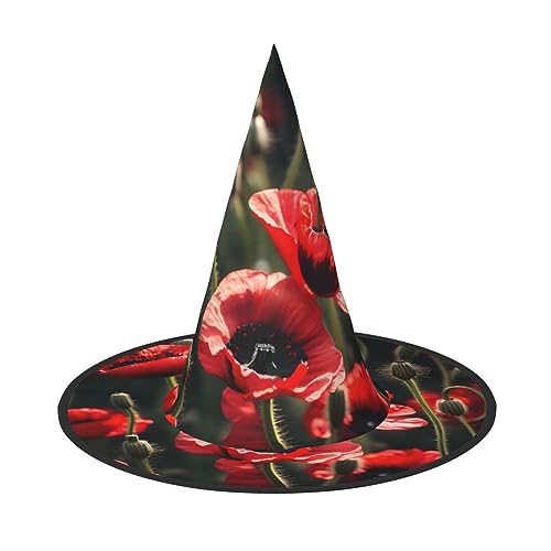 bkgdodk Schöner roter Mohnblumen-Druck, Party-Dekoration, Halloween-Hüte für Damen und Herren, Hexenhüte für Halloween-Partys von bkgdodk