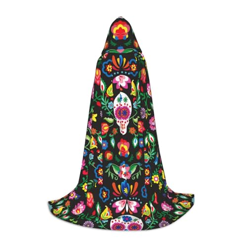 bkgdodk Sugar Horror Skull And Flowers Print Uni Hooded Cape Versatile Cosplay Cape And Cloak, Witch, Gothic Hooded Cloaks von bkgdodk