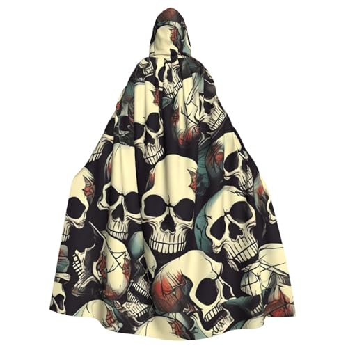 bkgdodk Totenkopf-Skelett-Druck, Halloween, Kapuzenumhang, Feier, Karneval, Damen und Herren, Motto-Partys, Kleid, Cosplay von bkgdodk