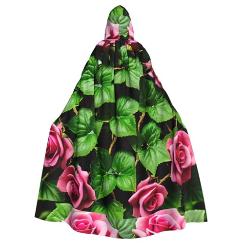 bkgdodk Umhang mit Blumenmuster, Rose, Efeu mit Blättern, Frühlingsdruck, Halloween, Kapuzenumhang, Feier, Karneval, Damen und Herren, Themenpartys, Kleid, Cosplay von bkgdodk