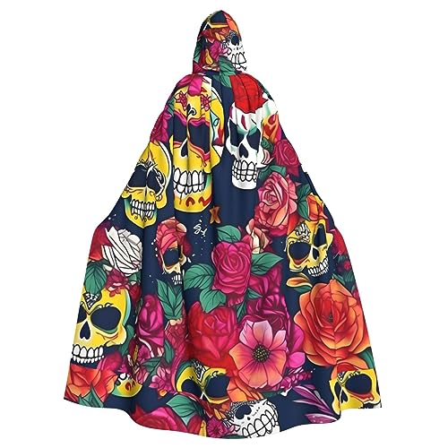 bkgdodk Zucker und Totenköpfe und Blumen Druck Halloween Kapuzenumhang feierlicher Karneval Damen Herren Themenpartys Kleid Cosplay von bkgdodk