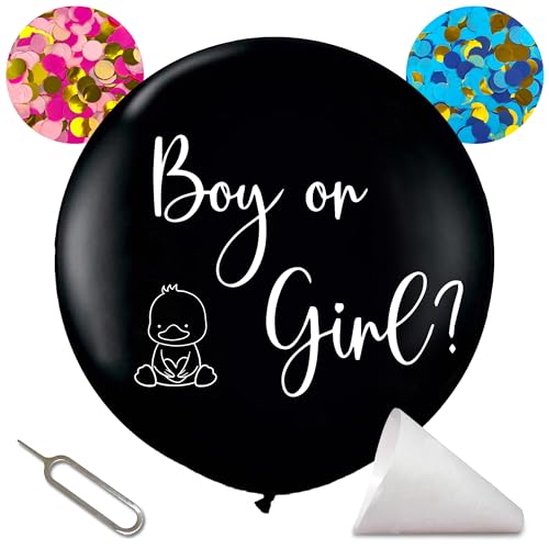 Blessed New Born Gender Reveal Ballon XXL 91 cm - Baby Geschlechtsverkündung Luftballon mit Konfetti, Junge oder Mädchen Geschlechtsenthüllungsballon Set, Boy or Girl Geschlecht Bekanntgabe Deko von blessed new born