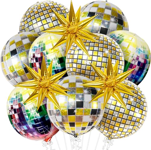 12pcs Discokugel Luftballon,Discokugel Deko,Luftballons,Partydeko, Party Deko,Spiegel Polierter 22 Zoll 4D Discoballon FüR Disco Party Dekoration, Karaoke Party Dekoration,70er Party Deko (12) von boocooberg