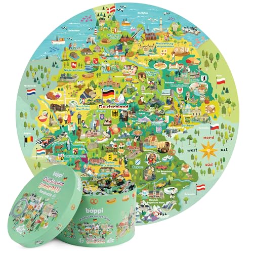 Boppi Puzzles für Kinder ab 5 Jahren / 150 Teile runde Kreispuzzles für Kinder im Alter von 5–8 Jahren, hergestellt aus 100% recyceltem Karton, Deutschlandkarte von boppi