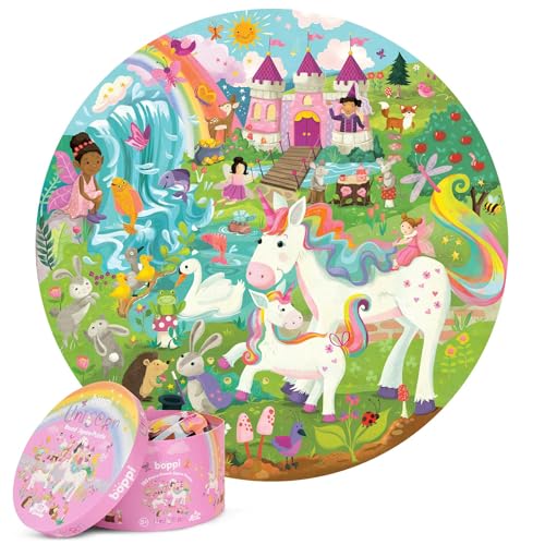 boppi Einhorn-Puzzle für Kinder im Alter von 5 bis 8 Jahren, 150 Teile, rundes Einhorn-Puzzles, Prinzessinnen-Puzzle mit Feen und Tieren, hergestellt aus 100 % recyceltem Karton von boppi