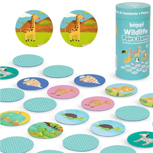 boppi Memory-Spiel - Spiel für Kleinkinder Wildtiere Spielzeug Fesselndes Pädagogisches Montessori-Gedächtnisspiel - Der Spieleklassiker für Kinder ab 3 Jahre von boppi