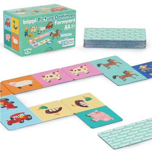 boppi Domino-Set, Bilderspiel für Kleinkinder – Buntes Domino Spiel ​​mit Bauernhof Tiere Motiven, Pädagogisches Spielzeug Domino für Kinder – Spiele für Kinder ab 3 Jahren von boppi