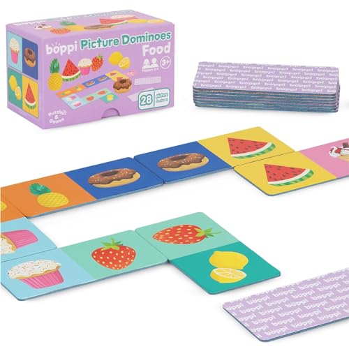 boppi Domino-Set, Bilderspiel für Kleinkinder – Buntes Domino Spiel ​​mit Lebensmittel Motiven, Pädagogisches Spielzeug Domino für Kinder – Spiele für Kinder ab 3 Jahren von boppi