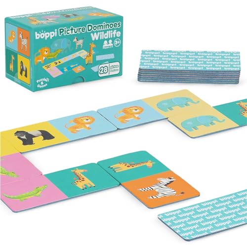 boppi Domino-Set, Bilderspiel für Kleinkinder – Buntes Domino Spiel ​​mit Wildtier Motiven, Pädagogisches Spielzeug Domino für Kinder – Spiele für Kinder ab 3 Jahren von boppi