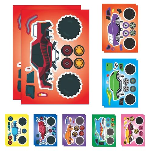 Transportaufkleber, Autoaufkleber für Kinder | 16 Blatt Puzzle-Spiel-LKW-Aufkleber für Kinder,Erstellen Sie Ihre eigenen Aufkleber-Puzzles, Lern- und Lernspielzeuge für Vorschulkinder von borek