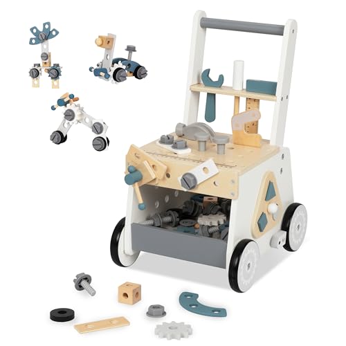 Holz Baby Push Walker für Kleinkinder - Multifunktionale Montessori Werkzeugbank Baby Walking Spielzeug mit pädagogischen Aktivitäten, ideal für Jungen und Mädchen im Alter von 3 Jahren von bpmfkid