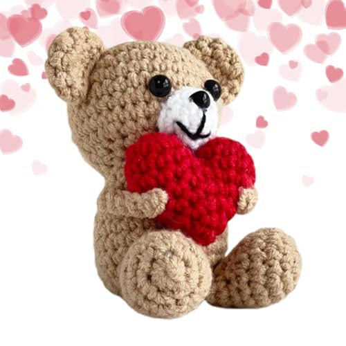 Häkelbär Doll - Taschengröße Plüsch -Bärenspielzeug, Handgefertigtes Amigurumi -Herzbär | Handgefertigtes Huggierbares Gestricktes Plüsch Teddybär Mit Weichem Garn, Entzückendes Stofftier Für Kinder U von brooksnaji