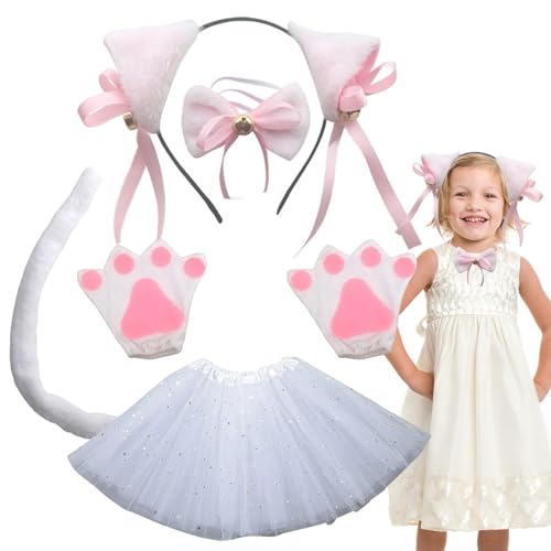 Katzenohren Und Schwanzsets -Children's Katzenkostüm, Kinder Ostern Cosplay Kostüm | Bühnenperformance Animal Kostüm Kit, Cosplay Party Birthday Ostern Für Kids Ostern Fun Play Time White And Black Ca von brooksnaji