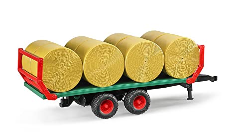 bruder 02220 - Ballentransportanhänger mit 8 Rundballen - 1:16 Ballenwagen Bauernhof Landwirtschaft Transport-Anhänger Heu-Ballen Stroh Zubehör Traktor Ballenpresse von bruder